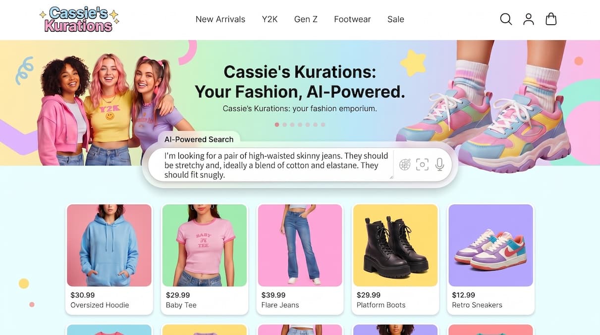 Cassie's Kurations storefront with shopperGPT search bar live