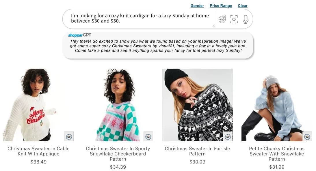 Text search with price filter on shopperGPT.