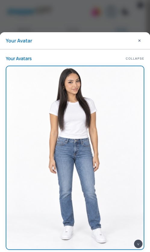 The personal avatar displayed in the Your Avatar panel, ready for virtual try-on